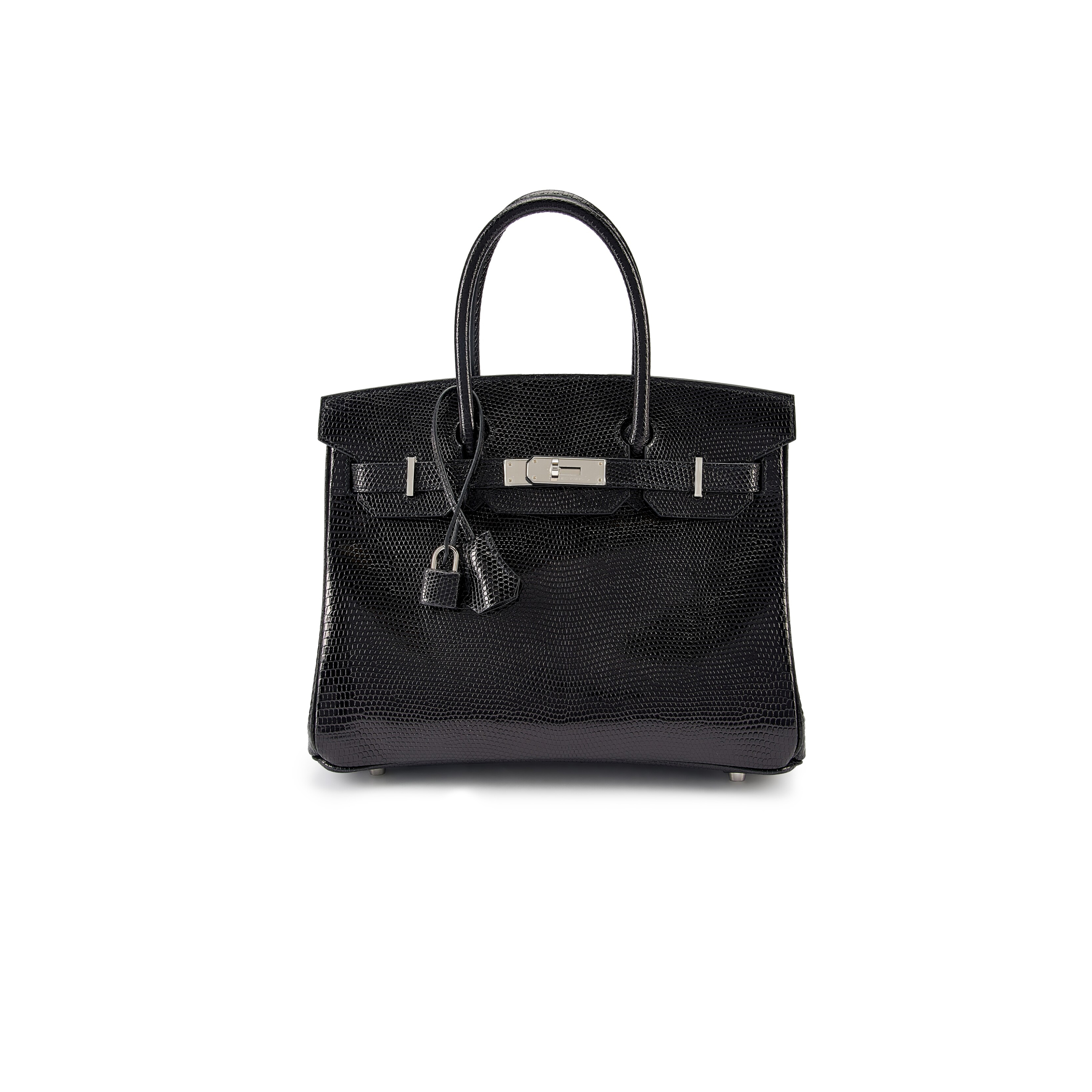 H**mes master birkin 30 lizard black silver buckle h028367ca30 (30*22*16cm)
